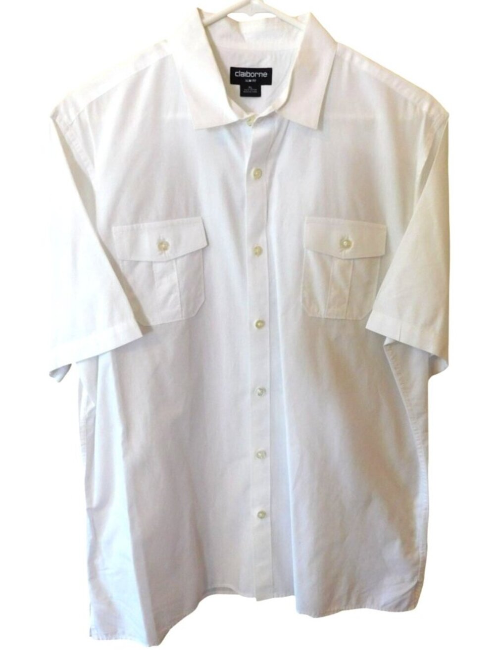Claiborne XL White Camp Shirt Utility Dual Pocket Slim Fit Short Sleeve